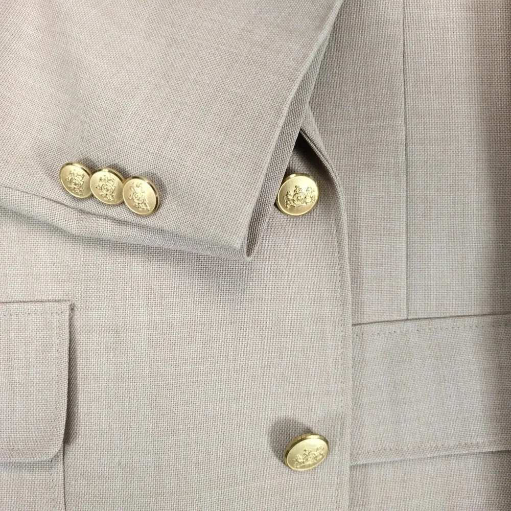 Vintage Stafford Beige Textured Blazer Mens 42L Gold Crest Buttons‎ Made USA 80s